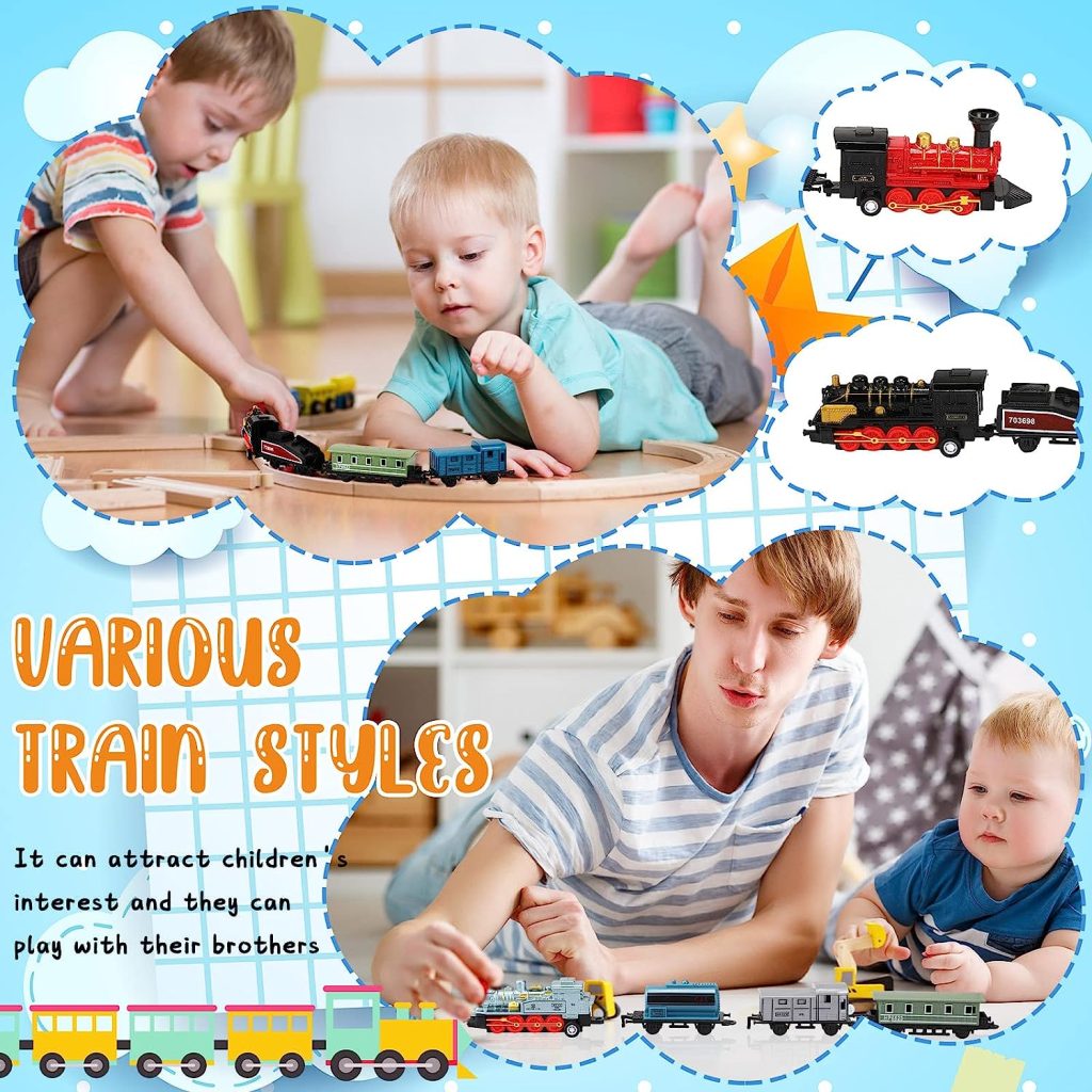 Hanaive 3 Sets Mini Simulation Steam Train Toys Small Retro Steam Train Model Assorted Styles Pull Back Train Set Diecast Locomotive Model Train Set for Boys and Girls Gifts Birthday Party Favor
