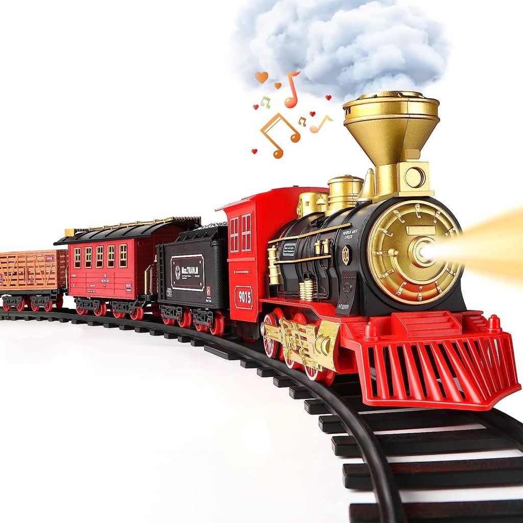 Hot Bee Train Set - Train Toys for Boys Girls w/ Smokes, Lights  Sound, Railway Kits, Toy Train w/ Steam Locomotive Engine, Cargo Cars  Tracks, Christmas Gifts for 3 4 5 6 7 8+ Year Old Kids