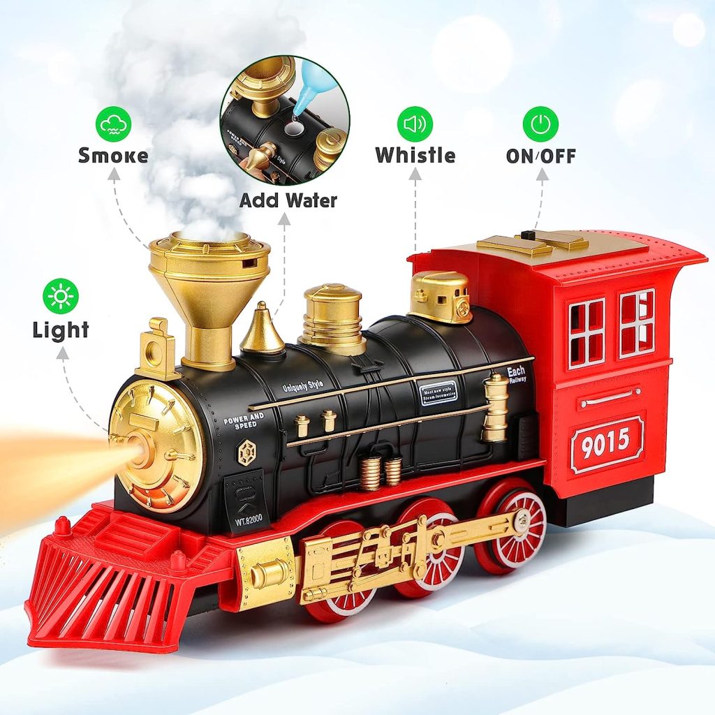 Hot Bee Train Set - Train Toys for Boys Girls w/ Smokes, Lights  Sound, Railway Kits, Toy Train w/ Steam Locomotive Engine, Cargo Cars  Tracks, Christmas Gifts for 3 4 5 6 7 8+ Year Old Kids