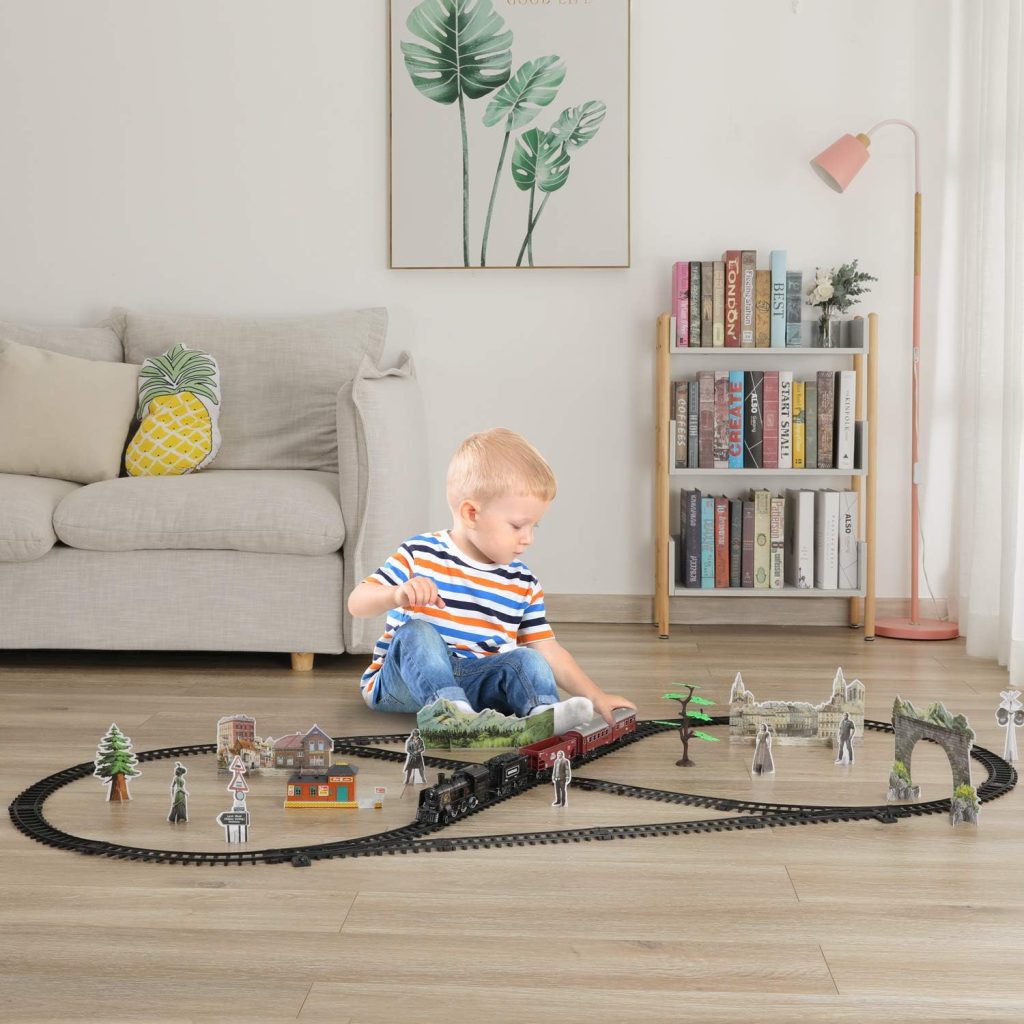 Baby Home Metal Alloy Model Train Set, Electric Train Toy for Boys Girls, with Realistic Train Soundï¼Lights and Smoke, Gifts for 3 4 5 6 7 8+ Year Old Kids