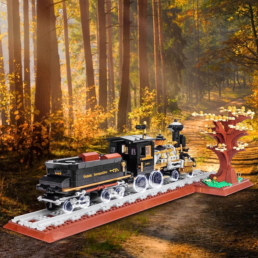 Chunbrommisam Steam Train Building Blocks, Build Model Train Set, DIY Locomotive Display Toy with Railroad Tracks, Gift for Train Enthusiasts (950 Pieces)