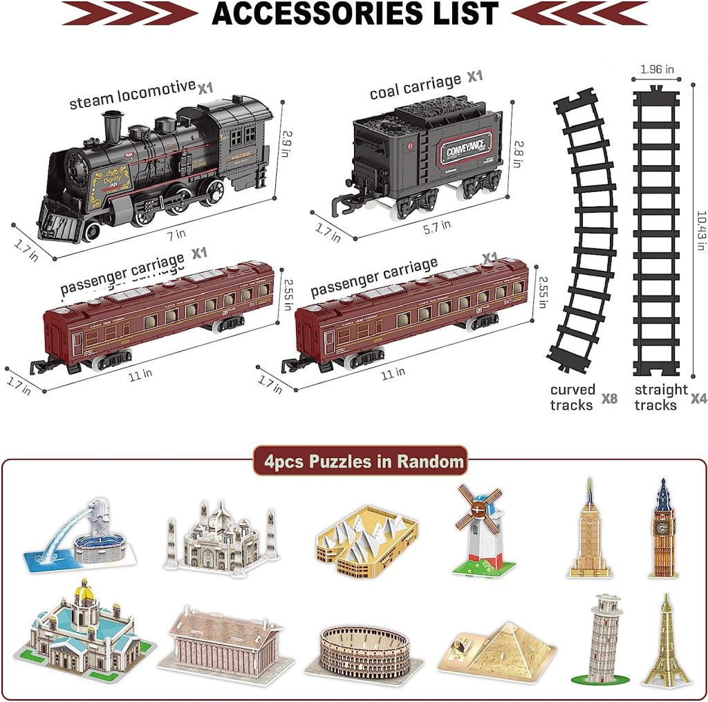 Electric Train Sets for Boys Girls Metal Alloy Christmas Trains Toys Steam Locomotive, Passenger Carriages, Tracks, Light  Sounds Rechargeable Birthday Gifts for Kids 3 4 5 6 7 8 + Years Old Red