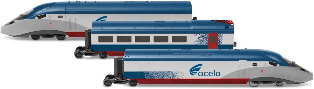 Hornby Amtrak Acela NEC High-Speed Service OO Battery Powered Model Train Set HO Track HR1400, Blue  Gray