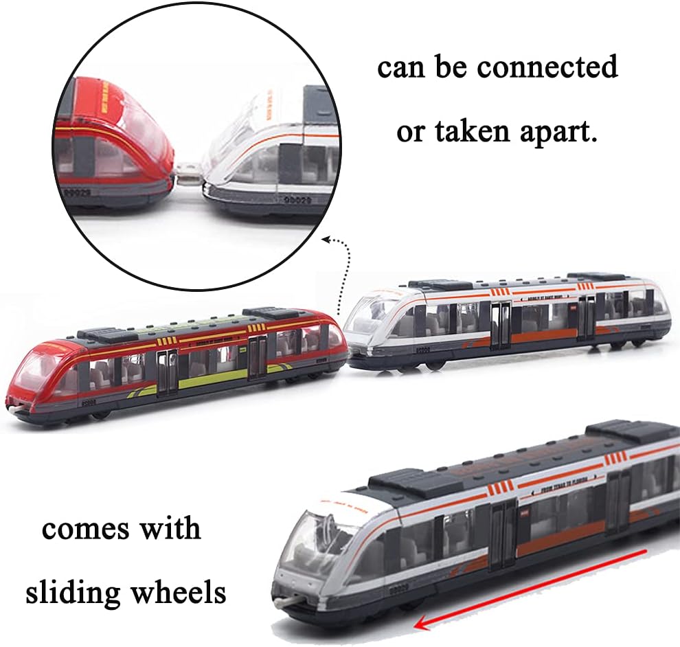 OTONOPI Toy Train Set High Speed Locomotive Engine Die Cast Model Car Sliding Linked Subway Bullet Train Set for Kids Pack of 3