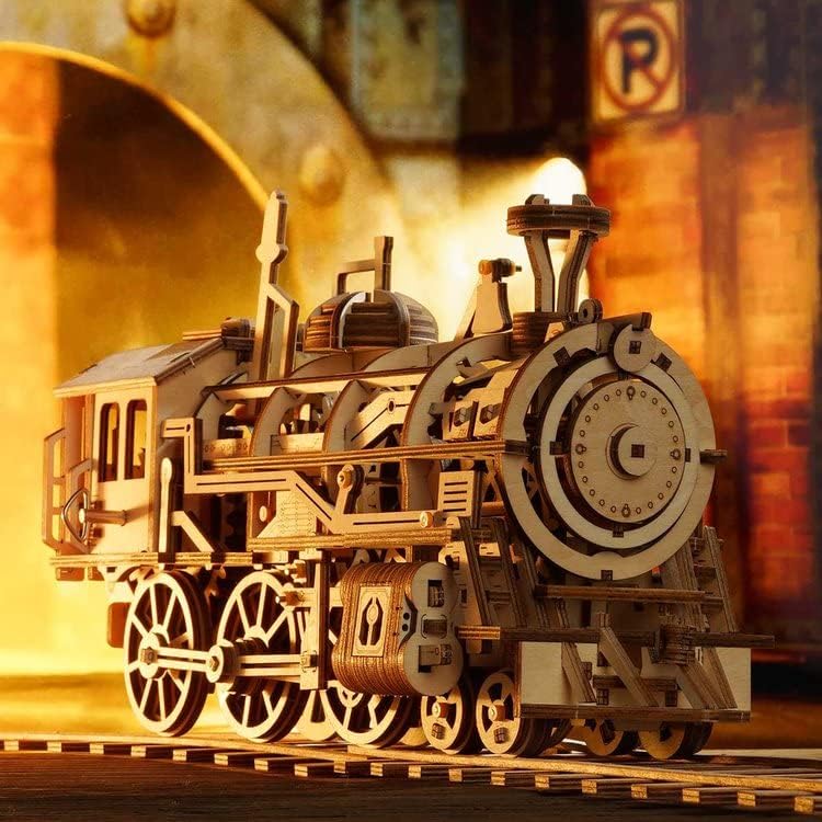 ROKR 3D Wooden Puzzles Model Car Kits Building Kits - Classic Locomotive Collectible Model Train Classic Home Decor, for Teens  Kids Ages 12-14 (Classic Locomotive Model/14.6 * 4.8 * 7.3)