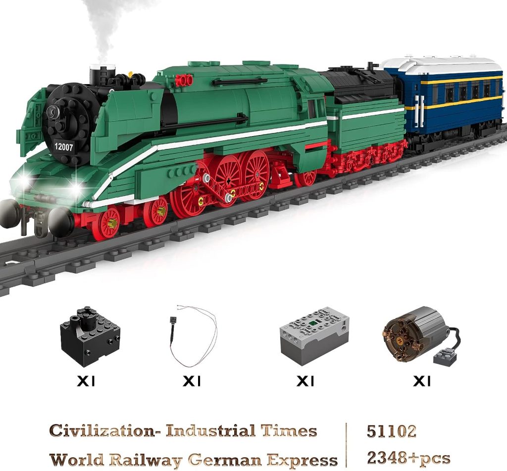 JMBricklayer German Express Train Building Kit - RC Steam Train Building Block Toy, Scale Model Train with Train Tracks, Adult Engine Vehicle City Set, Gift Toys for Teens Age 14+/Adults(2348 Pieces)